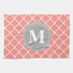 Paño De Cocina Monograma de gris rosado del Entramado marroquí de