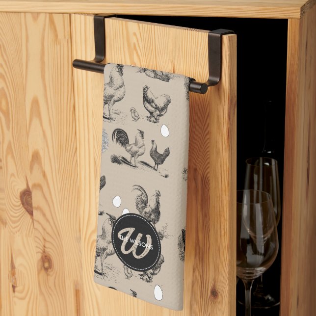 Paño De Cocina Monograma de huevo de gallo de pollo de campo vint (Pliegue de tercios)