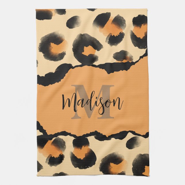 Paño De Cocina Monograma de impresión Cute Leopard (Vertical)