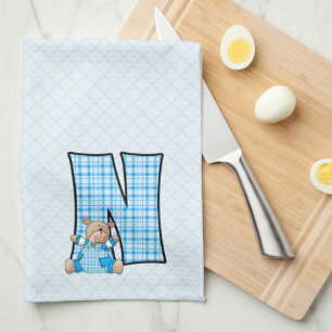 Paño De Cocina Monograma de impresión de Gingham azul para niños
