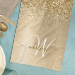 Paño De Cocina Monograma de impresión de Purpurina Metalizado cep<br><div class="desc">Personaliza fácilmente este diseño de toallas de cocina de moda a la moda con purpurina brillante de oro sobre fondo metálico cepillado de oro.</div>