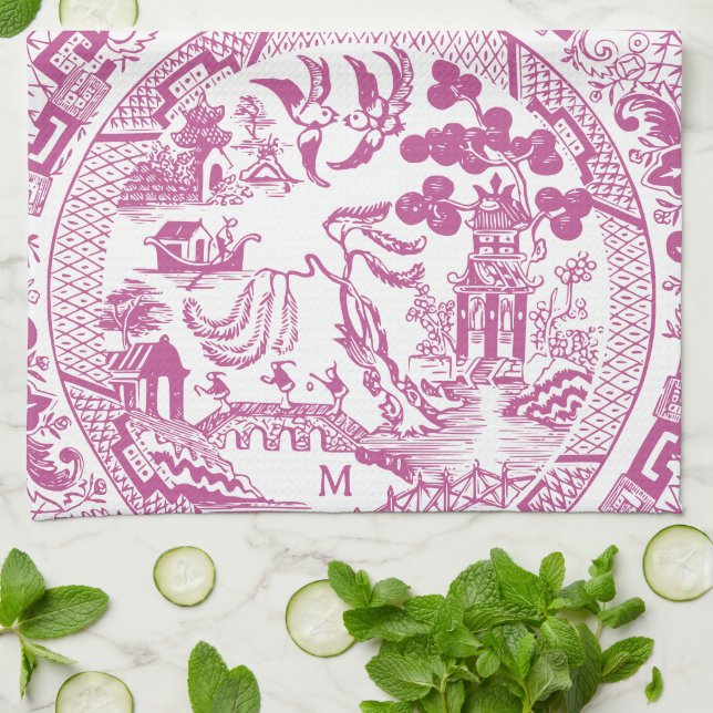 Paño De Cocina Monograma de la cosecha del patrón de China guiado (Doblado)