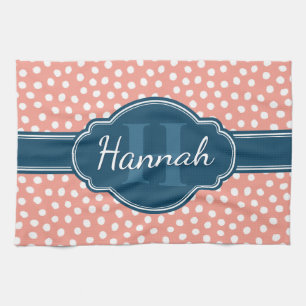 Paño De Cocina Monograma de la Marina de Patrón Blanco Rosa