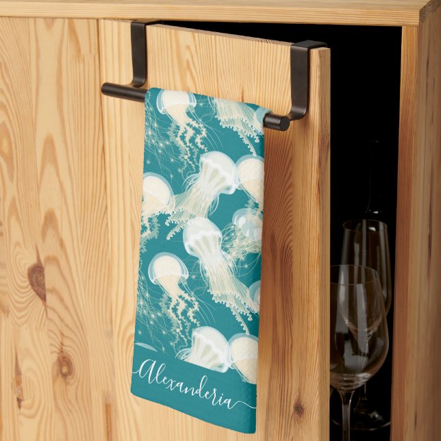 Paño De Cocina Monograma De La Temporada De Verano De Las Jellyfi (Pliegue de tercios)