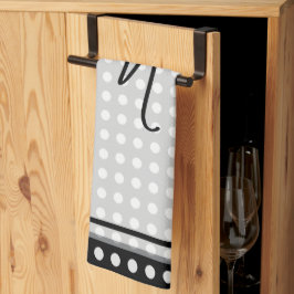 Paño De Cocina Monograma de letra cursiva con borde gris oscuro e