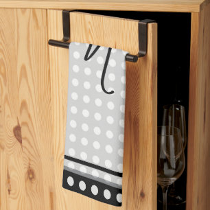 Paño De Cocina Monograma de letra cursiva con borde gris oscuro e