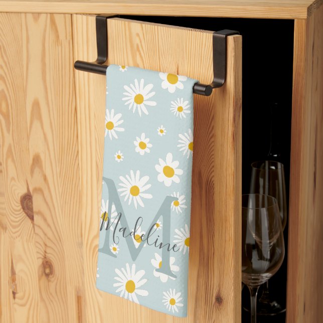 Paño De Cocina Monograma de letra script de flor de margarita min (Pliegue de tercios)