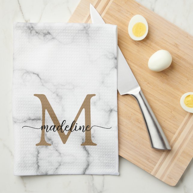 Paño De Cocina Monograma de letra script femenina de mármol moder (Doblado Cuarto)