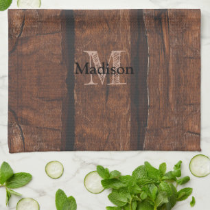 Paño De Cocina Monograma de madera antigua de color marrón oscuro