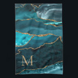 Paño De Cocina Monograma de mármol Geode Marble de Purpurina verd<br><div class="desc">Moderno Glam Verde azulado Purpurina de oro verde espumoso Agate Geode Elegante Monograma Femenino Nombre de escritura Cocina Toalla</div>