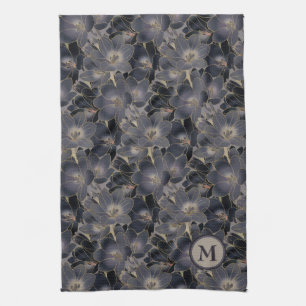 Paño De Cocina Monograma de medianoche elegante del estampado de