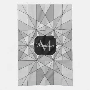 Paño De Cocina Monograma de mosaico triángulo gris negro blanco P