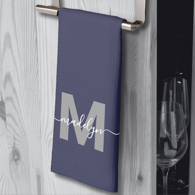 Paño De Cocina Monograma de nombre azul marino (Navy Blue Name Monogram kitchen towel )