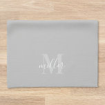 Paño De Cocina Monograma de nombre de familia gris moderno person<br><div class="desc">Toalla de mano de cocina gris moderna diseñada a medida con monograma de nombre de familia personalizado en caligrafía a mano moderna.</div>