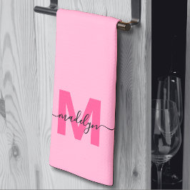Paño De Cocina Monograma de nombre de guión rosado Giro