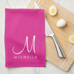 Paño De Cocina Monograma de nombre inicial de color de texto modi<br><div class="desc">Subir personalizado Añadir su diseño fotográfico o logotipo Texto elegante moderno Monograma original Plantilla de nombre inicial Toalla de cocina rosa.</div>