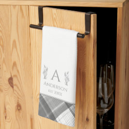 Paño De Cocina Monograma de nombre personalizado con papel gris y