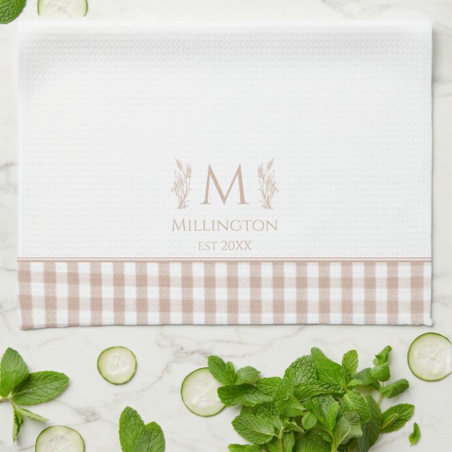 Paño De Cocina Monograma de nombres personalizados de Gingham en  (Doblado)