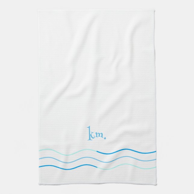 Paño De Cocina Monograma de ondas azules (Vertical)