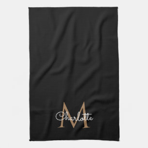 Paño De Cocina Monograma de oro negro elegante guión giratorio