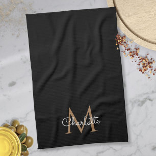 Paño De Cocina Monograma de oro negro, elegante letra femenina