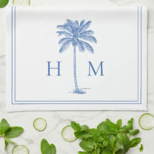 Paño De Cocina Monograma de palma de palmetto blanco y azul coste