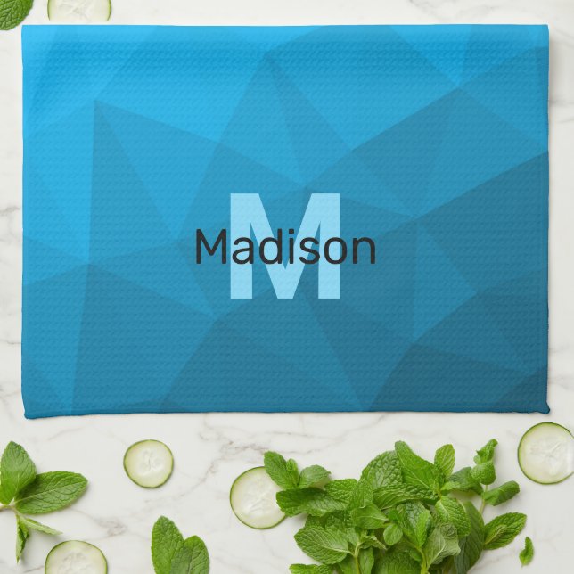 Paño De Cocina Monograma de patrón de malla geométrica con gradie (Doblado)