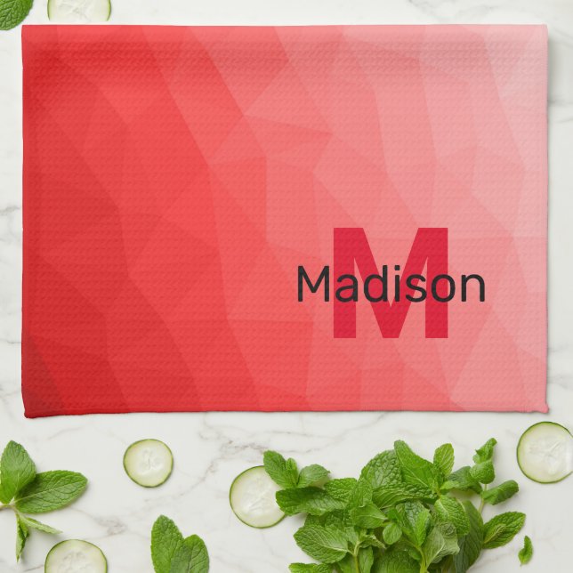 Paño De Cocina Monograma de patrón de malla geométrica con gradie (Doblado)