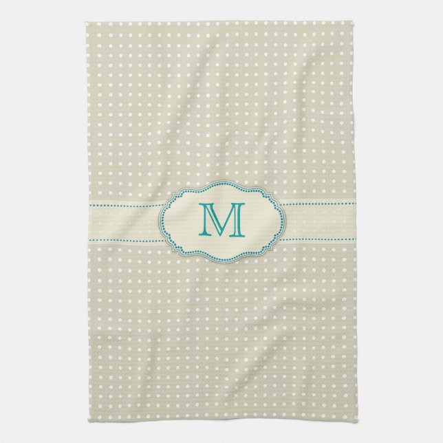 Paño De Cocina Monograma de patrón de Polkadot Beige (Vertical)