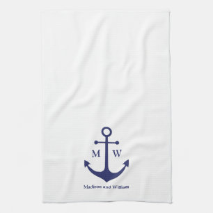 Paño De Cocina Monograma de personalizado blanco azul marino de a