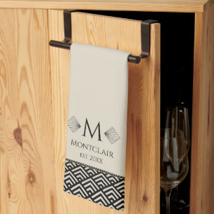 Paño De Cocina Monograma de Personalizado de fans japoneses beige