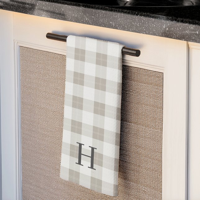 Paño De Cocina Monograma de plaid de granjas tonal (Subido por el creador)
