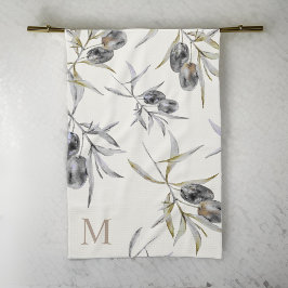 Paño De Cocina Monograma de rama de oliva de acuarela rusa toscan