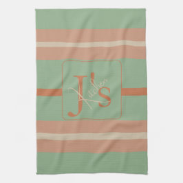 Paño De Cocina Monograma de Raya de Salvia de Coral Personalizada
