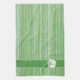 Paño De Cocina Monograma de Rayas Verde Azul y Blanco