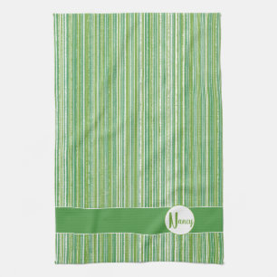 Paño De Cocina Monograma de Rayas Verde Azul y Blanco