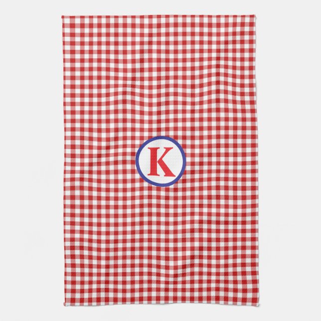 Paño De Cocina Monograma de Red Gingham (Vertical)