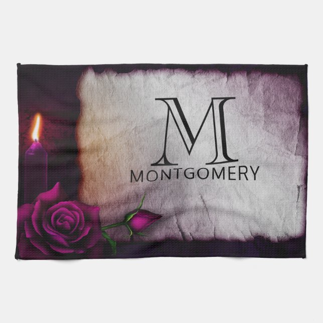 Paño De Cocina Monograma de Rosa gótico, velas y pergamino (Horizontal)