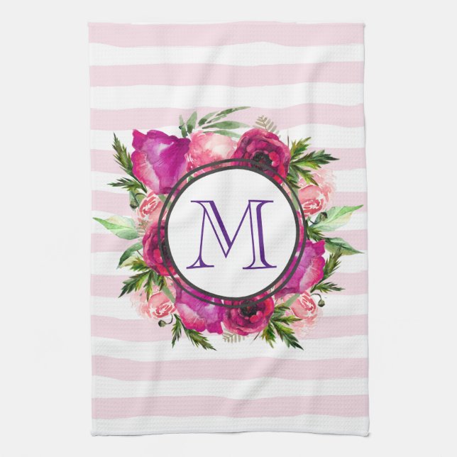 Paño De Cocina Monograma de rosa y adormidera floral (Vertical)