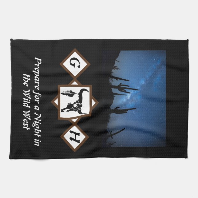 Paño De Cocina Monograma de silueta de cráneo de toro de Longhorn (Horizontal)