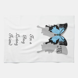 Paño De Cocina Monograma de sombra de mariposa azul con respaldo