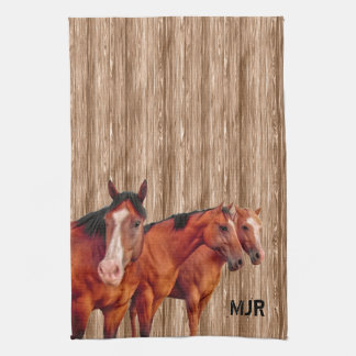 Paño De Cocina Monograma de vaca occidental con caballos