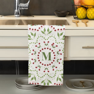Paño De Cocina Monograma de vacaciones rojas y verdes