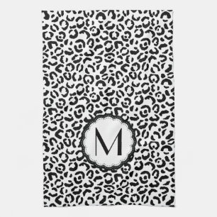 Paño De Cocina Monograma del leopardo blanco y negro