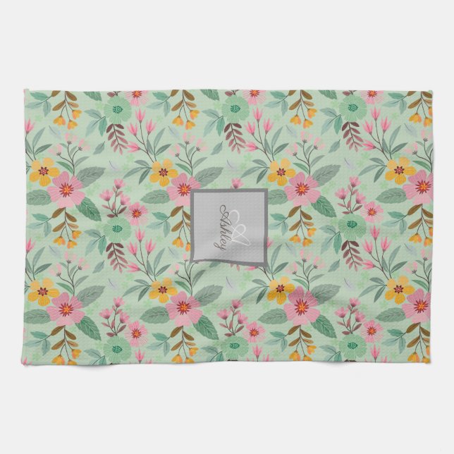 Paño De Cocina Monograma del nombre del patrón de las flores de p (Horizontal)
