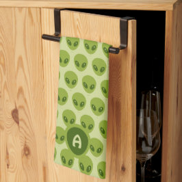 Paño De Cocina Monograma del patrón de Alienados Verde