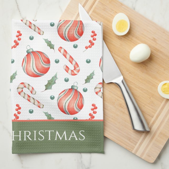 Paño De Cocina Monograma del patrón de bombillas de Navidades roj (Doblado Cuarto)