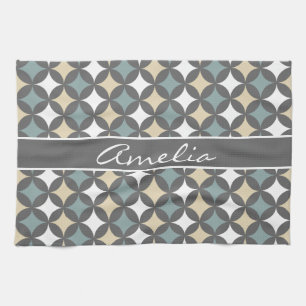 Paño De Cocina Monograma del patrón de circulo geométrico gris mo