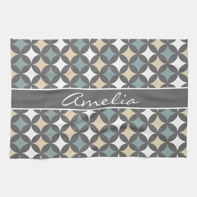 Paño De Cocina Monograma del patrón de circulo geométrico gris mo (Horizontal)