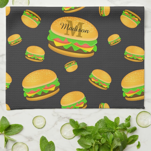 Paño De Cocina Monograma del patrón de hamburguesa delicioso de G (Doblado)